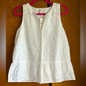 LOFT white eyelet peplum blouse. Size M